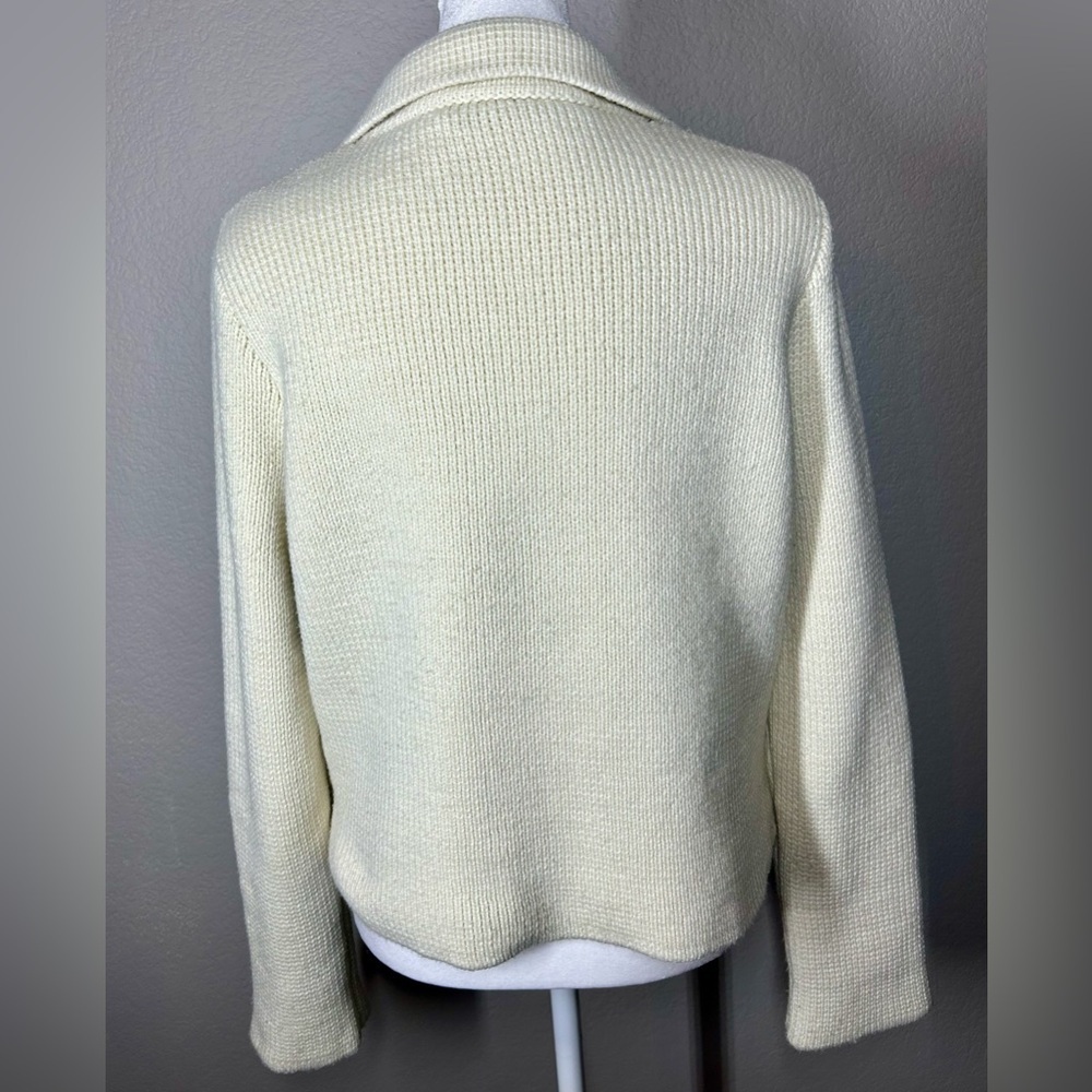Zara Cream Double-Breasted Chunky Knit  Lapel Sweater Size L - Picture 5 of 11